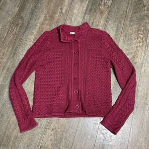 L.L. Bean Woven Cardigan Chunky Knit Long Sleeve Button Up Pink Womens XS
